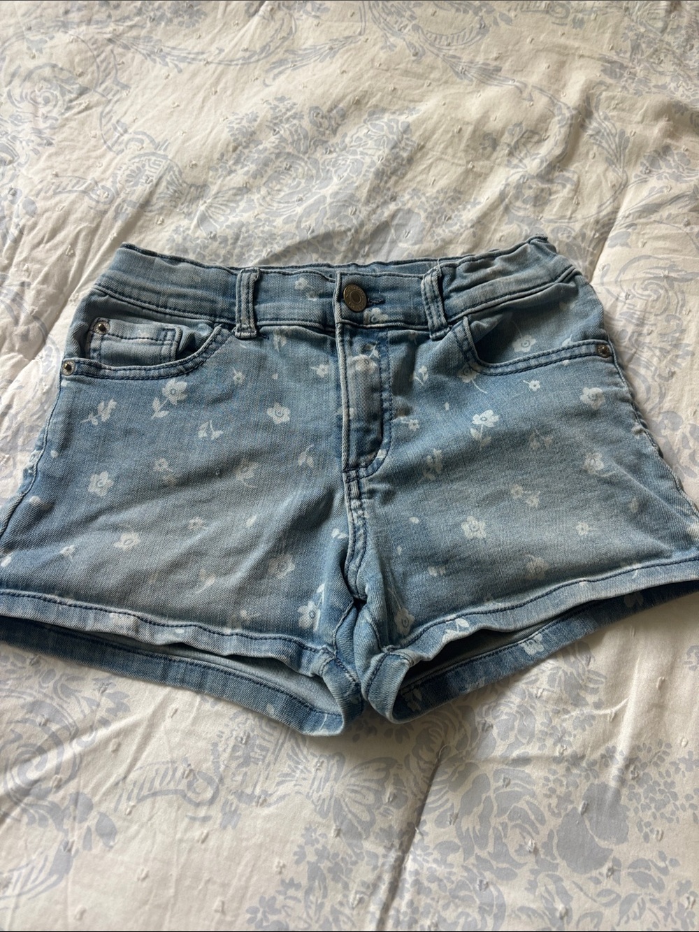 Light Blue Floral Denim Shorts - Girls